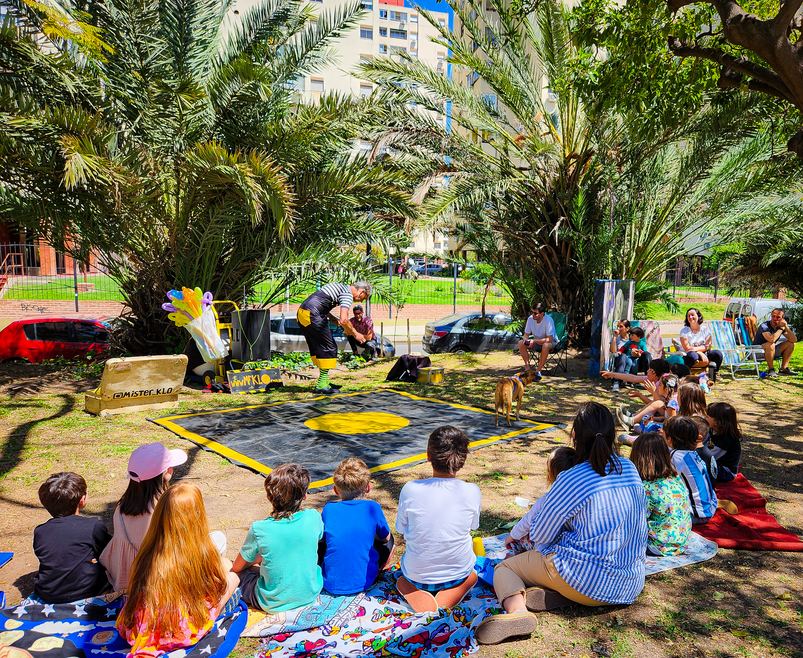 circus performer in a park.