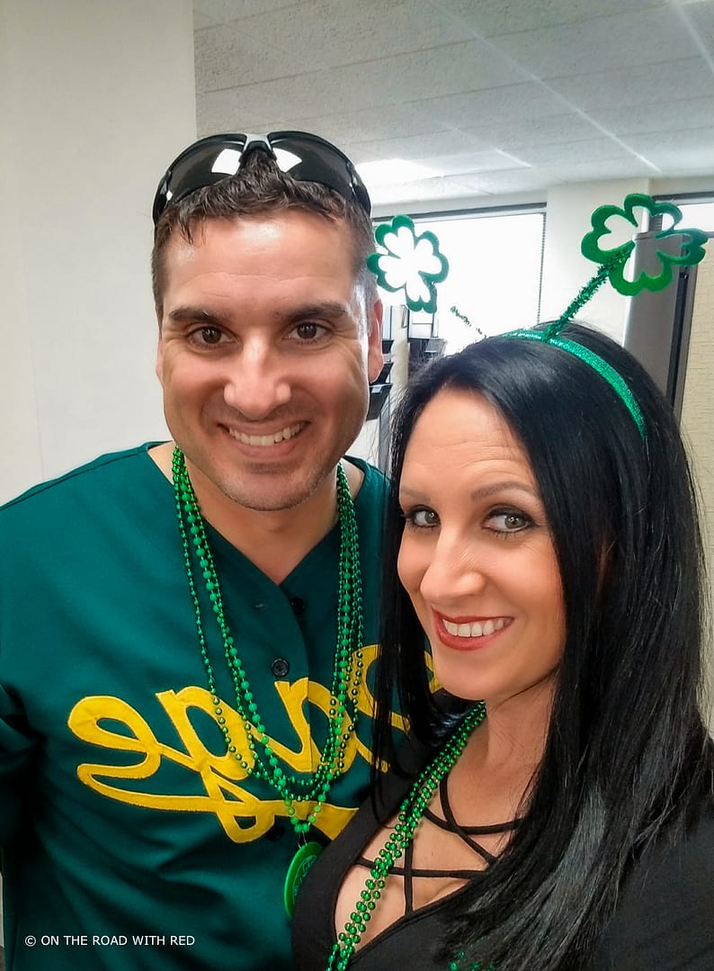 a man and women in st. patricks day clothing