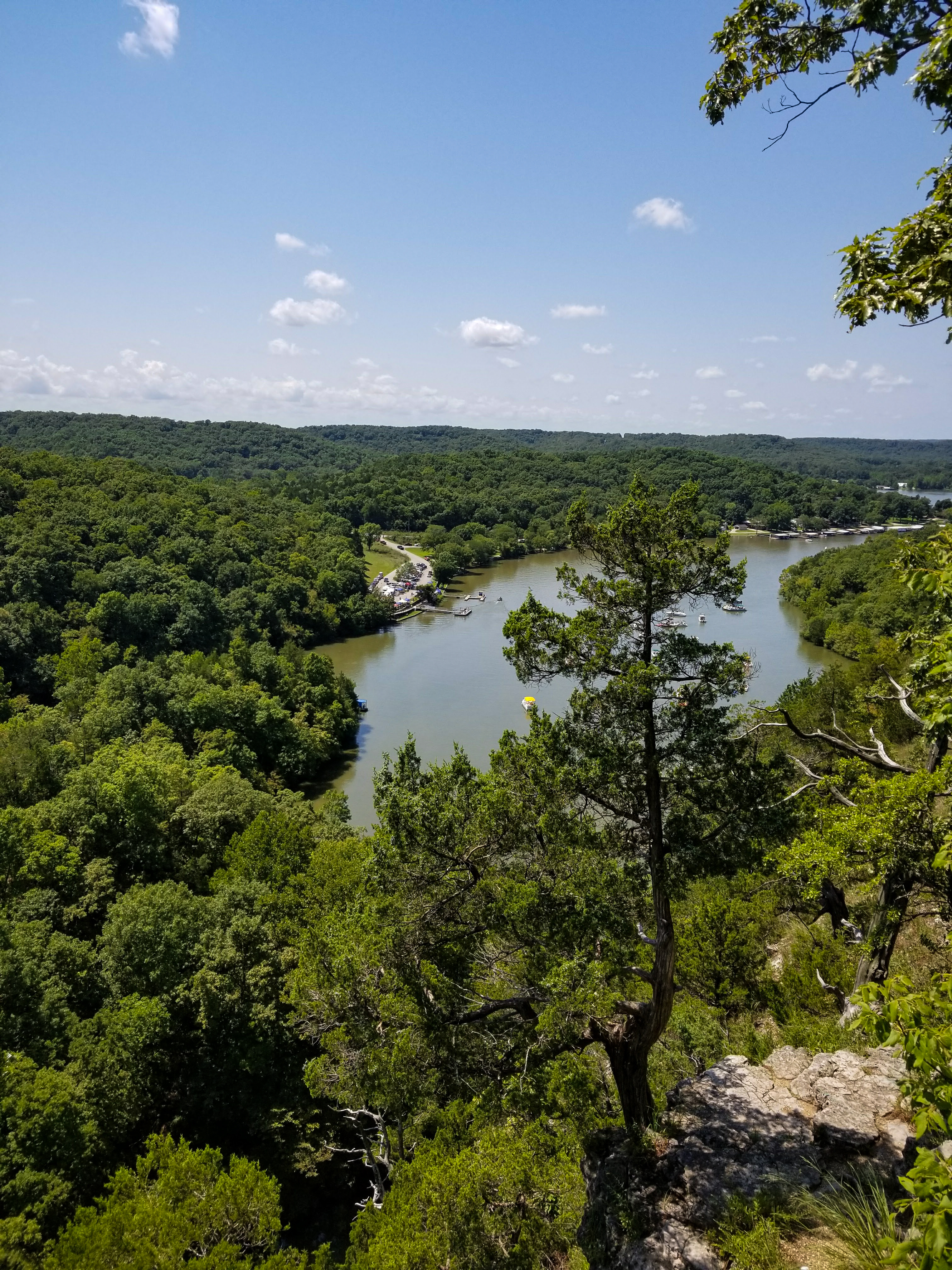 looking off a cliff over a river